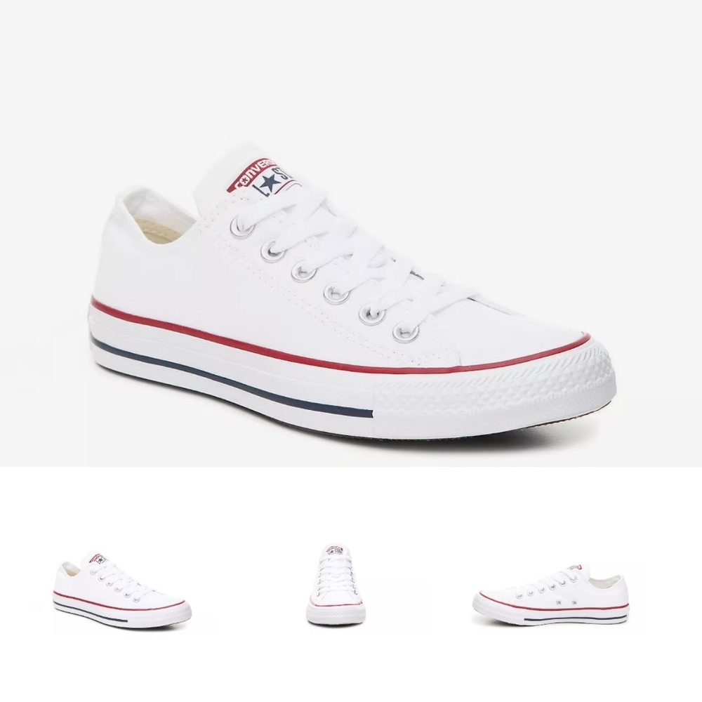 Converse White Sneakers with Red and Blue Stripes